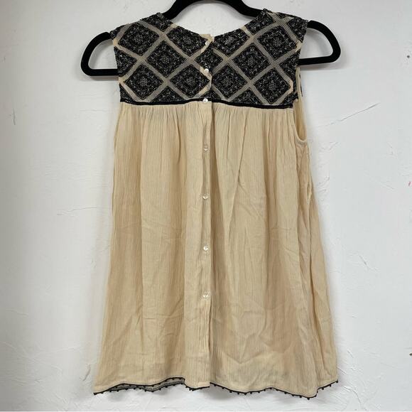 Zara Black & Cream Boho Embroidered Blouse Sleeveless Womens XS Beachy Casual - Picture 3 of 8